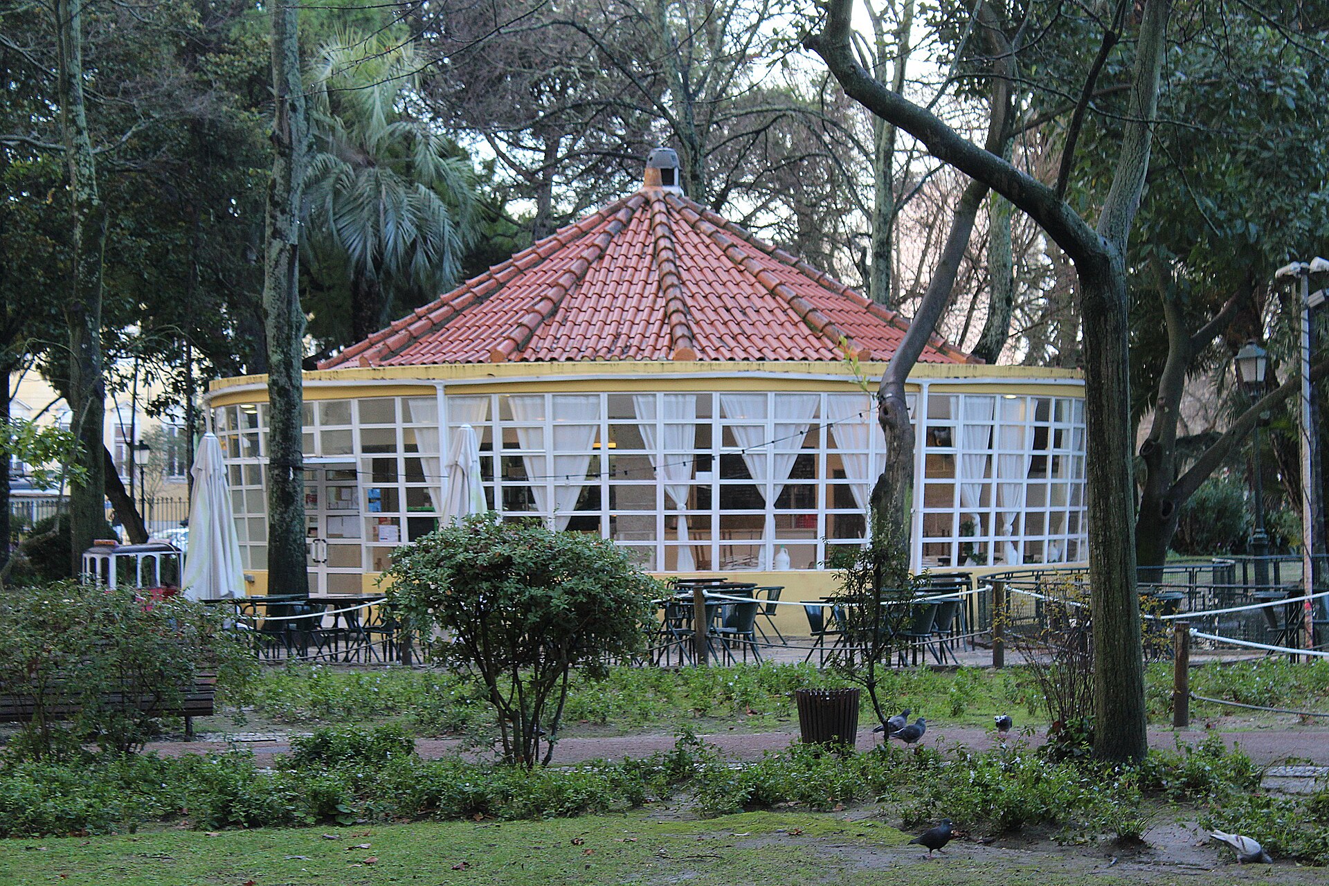 Shaded paths in Jardim da Estrela, the neighborhood garden in Lisbon